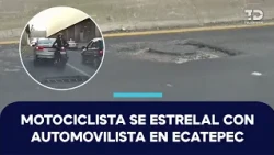Motorcyclist crashes into vehicle while attempting to pass between two cars in Ecatepec